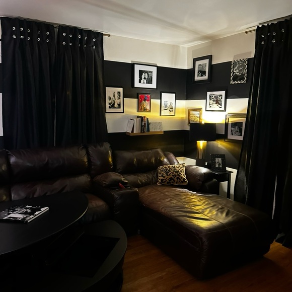 Eight designer curtain panels. Black and rhinestones! Double paneled! Room dark
